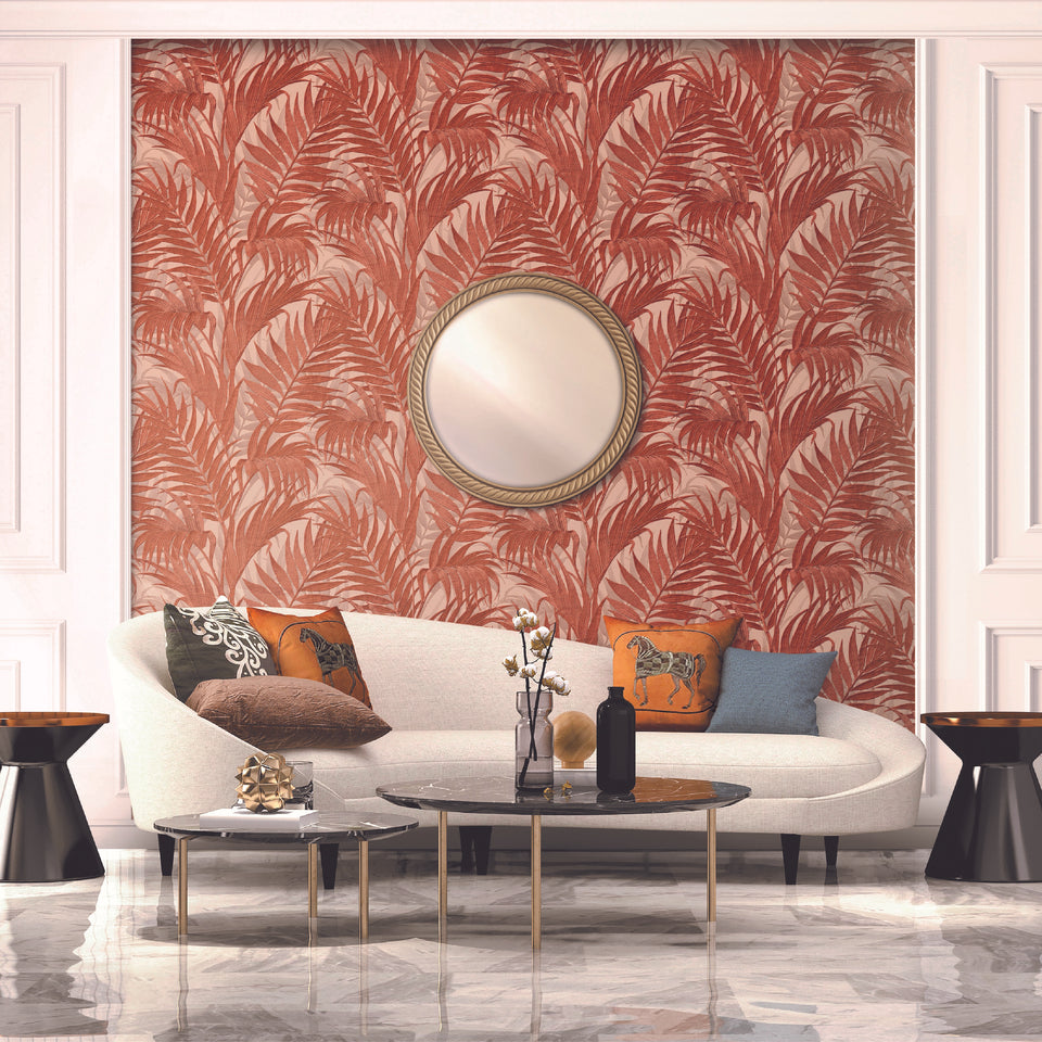 Tropical Palm Leaf wallpaper in a living room